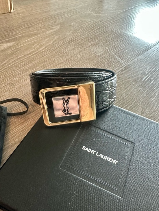 Saint Laurent Accessories - Saint Laurent Embossed Crocodile Leather Belt